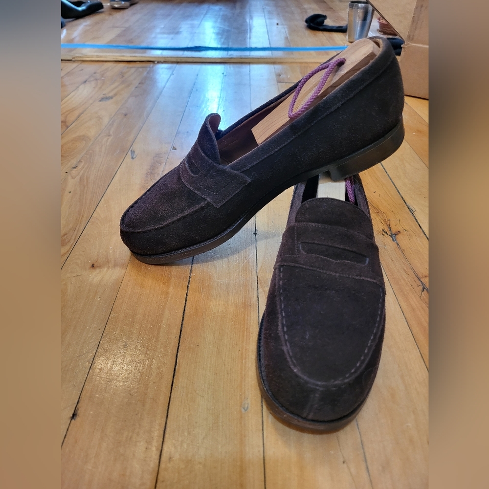 J.M. Weston loafers suede size 5.5 B Maron/dark brown color.